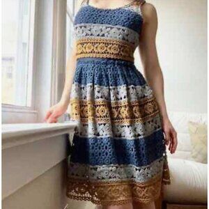 Anthropologie Maeve Colorblock Crochet Stripe Sleeveless Dress Size 10 Lined
